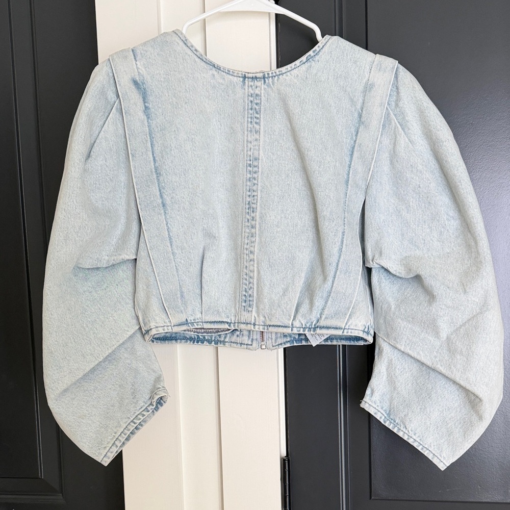 ZARA Denim Top with Ruffle Sleeves Cropped